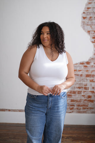 Essential Basics Full Length V-Neck Tank | White