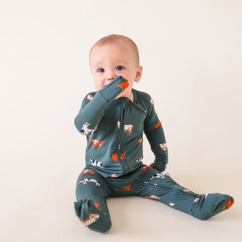 Bamboo 2-Way Convertible Zip Romper | Green Cow (0-24m)