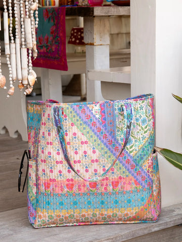 Floral Patchwork Reversible Quilted Tote Bag