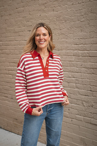 Sibyl Striped Collar Long Sleeve