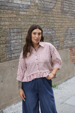 Gwen Striped Ruffle Button Down Top