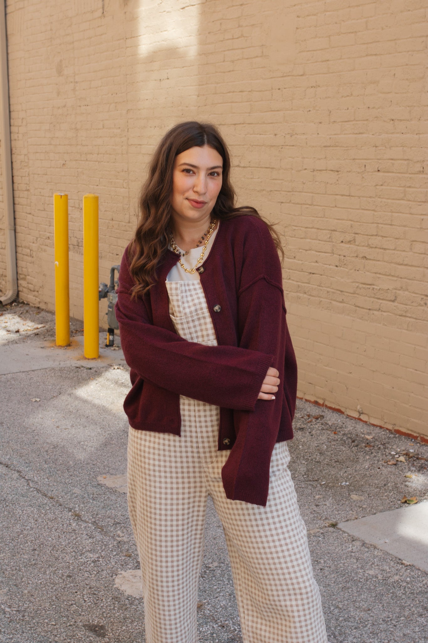 Hazel Button Down Cardigan Sweater Black Cherry - Main Image