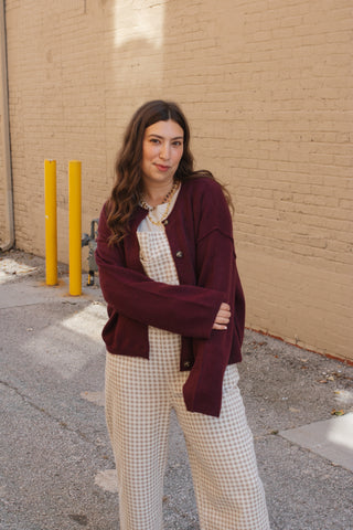 Hazel Button Down Cardigan Sweater - Black Cherry