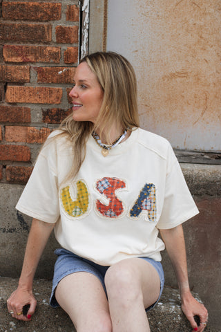 USA Quilted Short Sleeve Top