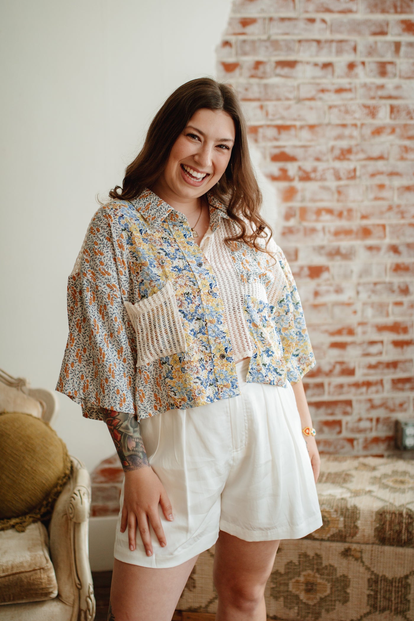 Lucille Mixed Print Button Down