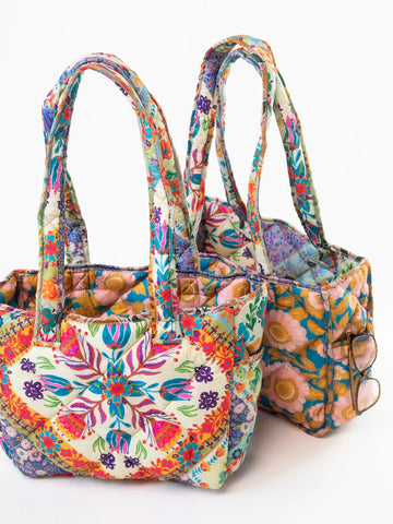 Heritage Folk Patchwork Reversible Puffy Tote Bag