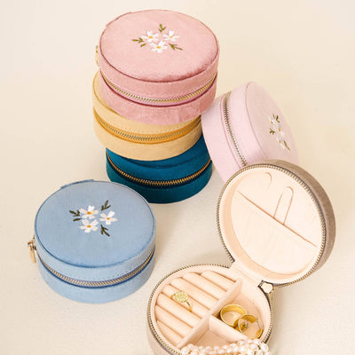 Round Velvet Jewelry Case | Floral Blush