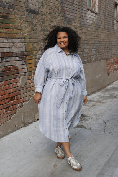 Stacia Striped Tie Waist Shirt Dress