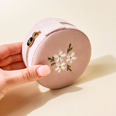 Round Velvet Jewelry Case | Floral Blush