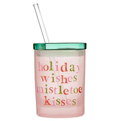 Holiday Wishes Glass Cup + Lid
