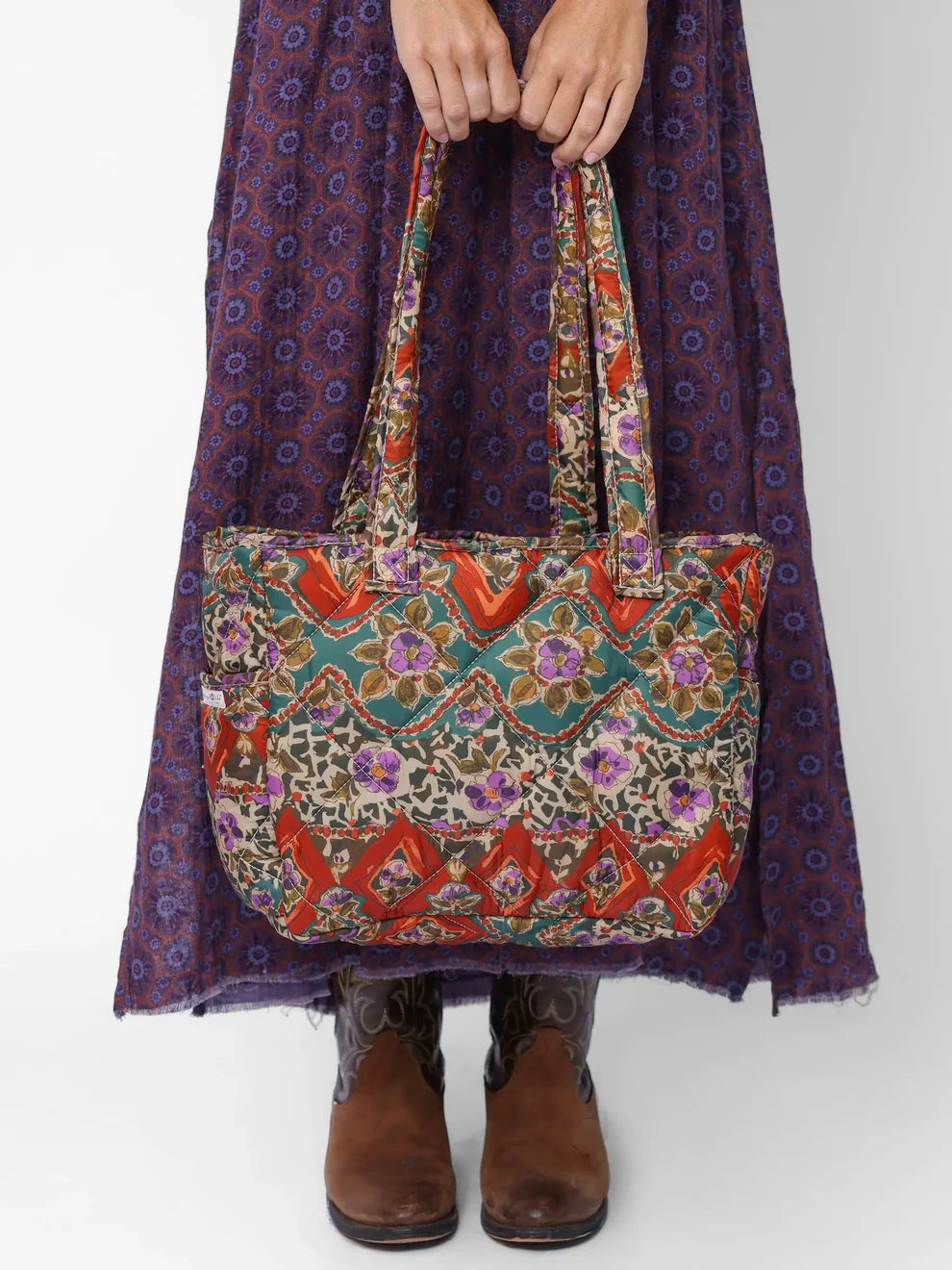 Tuscany Border Patchwork Reversible Puffy Tote Bag