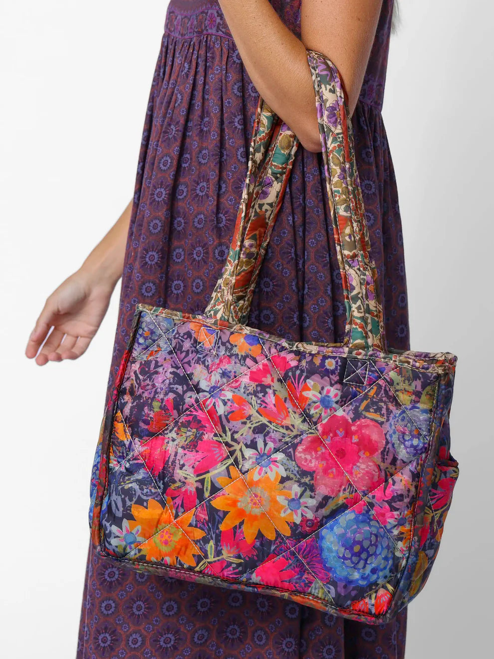 Tuscany Border Patchwork Reversible Puffy Tote Bag