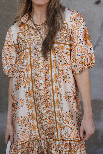 Lexi Scarf Print Balloon Sleeve Mini Dress