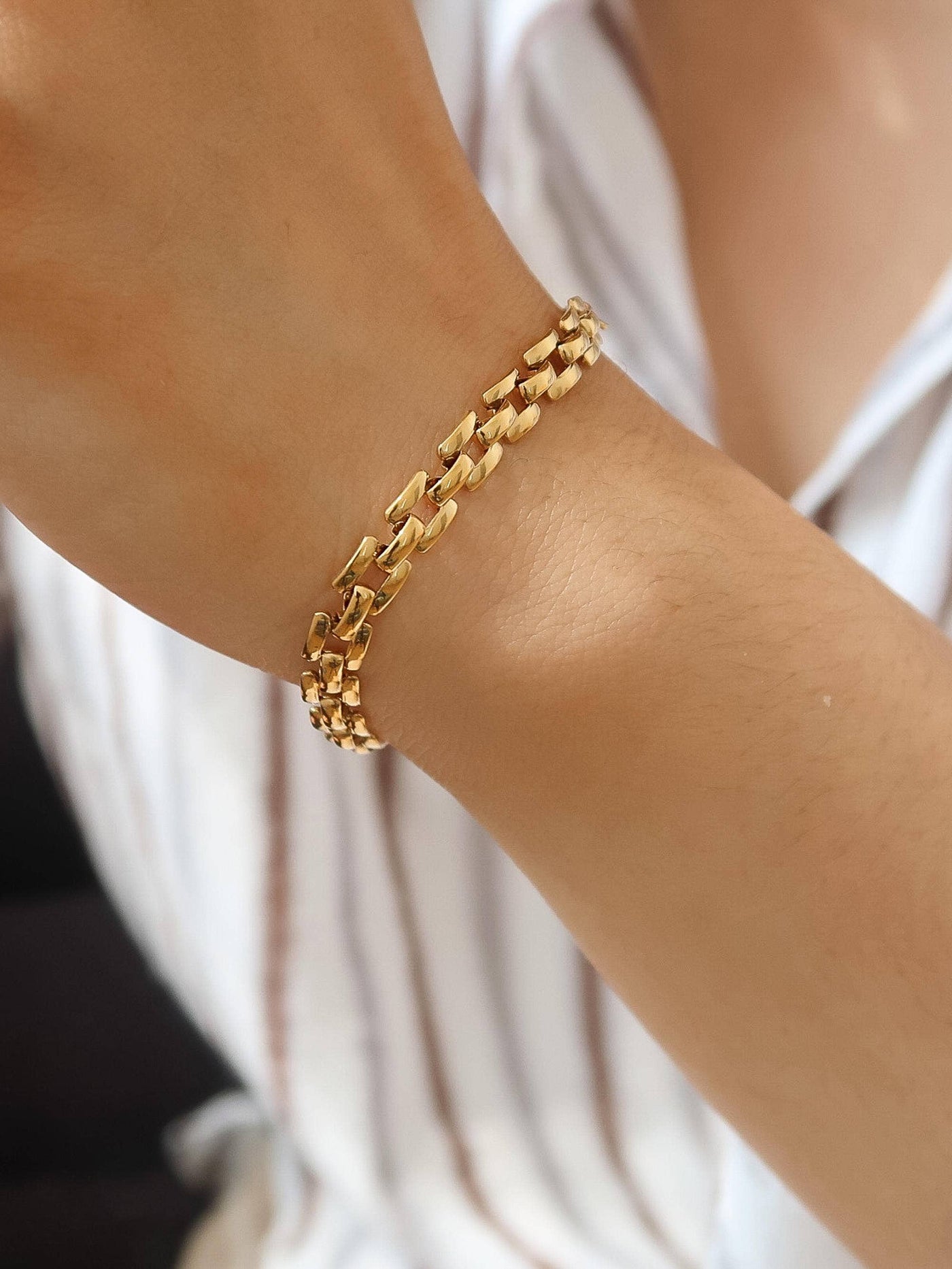 Freddie 18K Non-Tarnish Flat Chain Bracelet