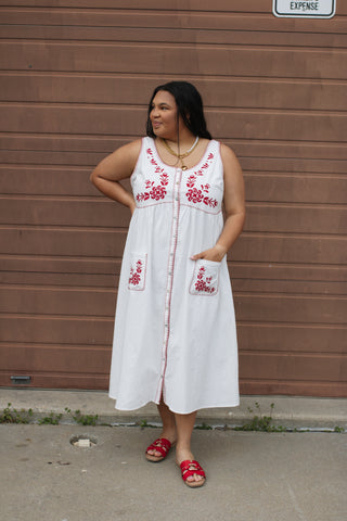 Abigail Floral Embroidered Linen Dress