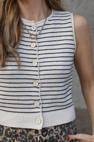 Gretchen Striped Button Down Knit Top