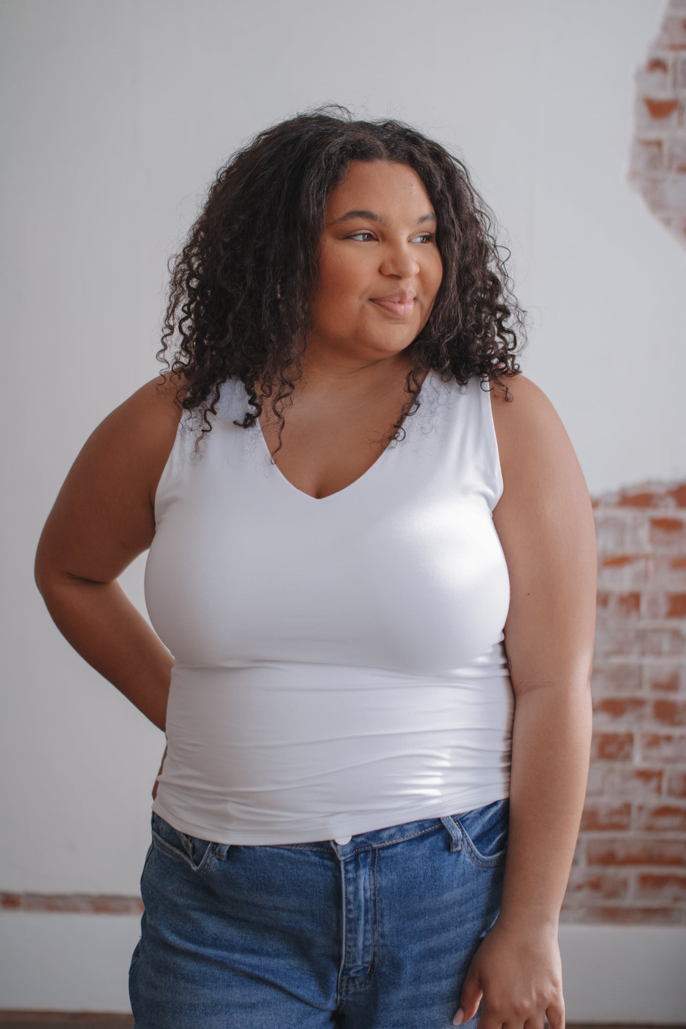Essential Basics Full Length V-Neck Tank | White