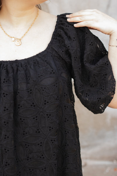 Lillian Lace Puff Sleeve Midi Dress | Black
