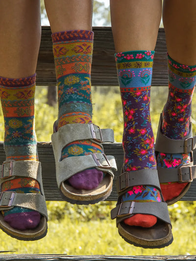 Plum Floral Boho Sock