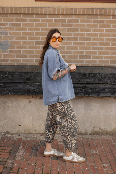Camille Leopard Washed Barrel Jeans
