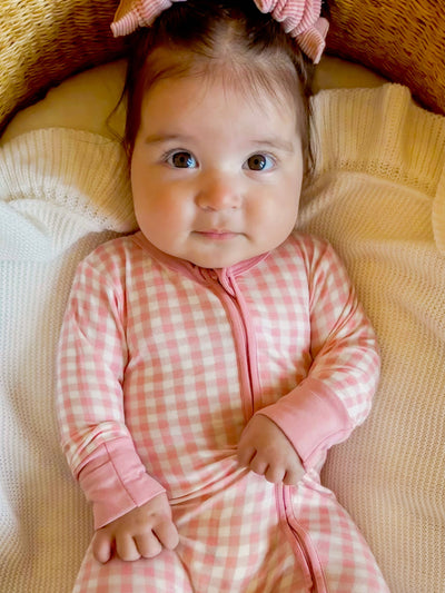 2-Way Zip Romper | Pink Gingham