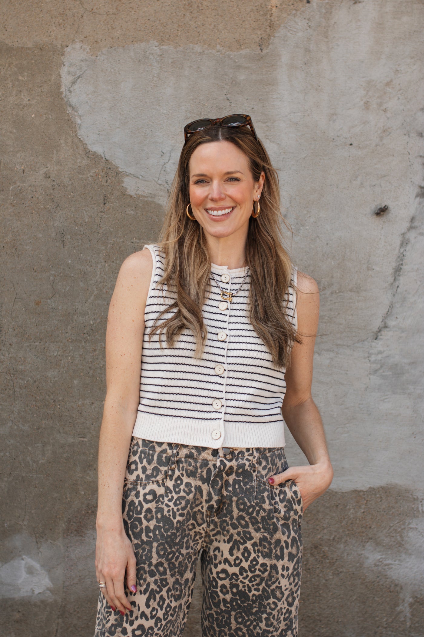 Gretchen Striped Button Down Knit Top