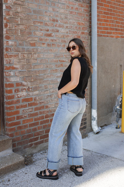 Mica | High Rise Wide Leg Cuffed Denim