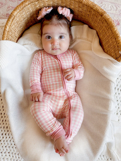 2-Way Zip Romper | Pink Gingham