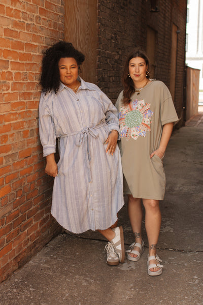 Stacia Striped Tie Waist Shirt Dress