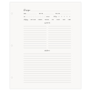 Premium Large Recipe Binder Refills | 50 Double-Sided 3-Hole Punched Pages