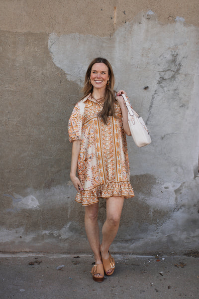 Lexi Scarf Print Balloon Sleeve Mini Dress