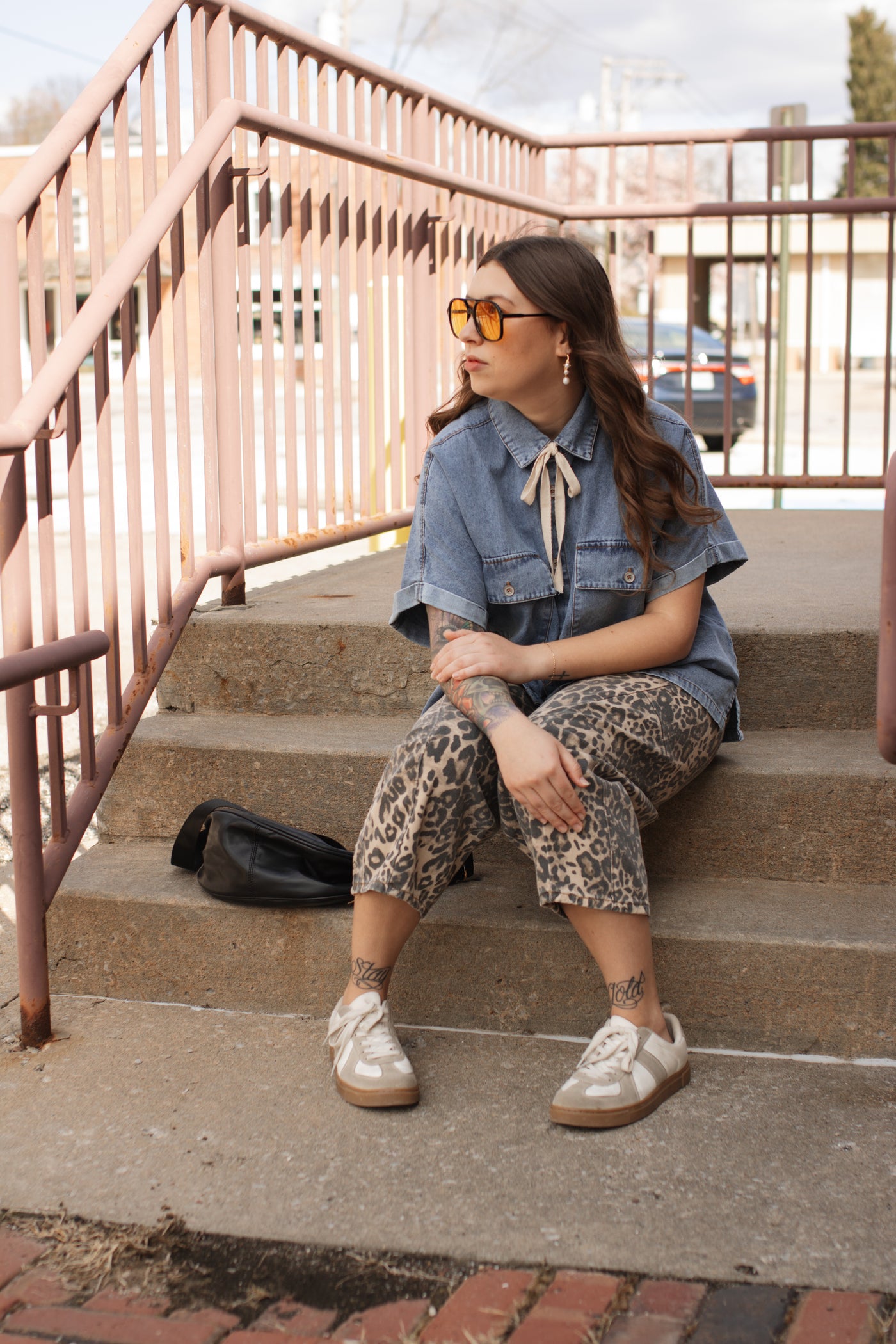 Camille Leopard Washed Barrel Jeans