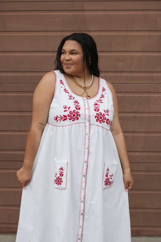 Abigail Floral Embroidered Linen Dress