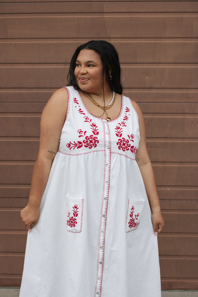 Abigail Floral Embroidered Linen Dress