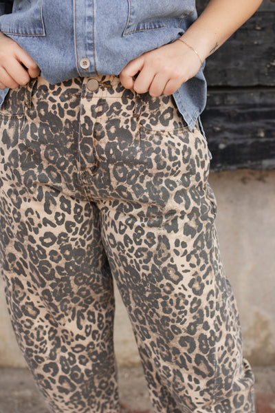 Camille Leopard Washed Barrel Jeans