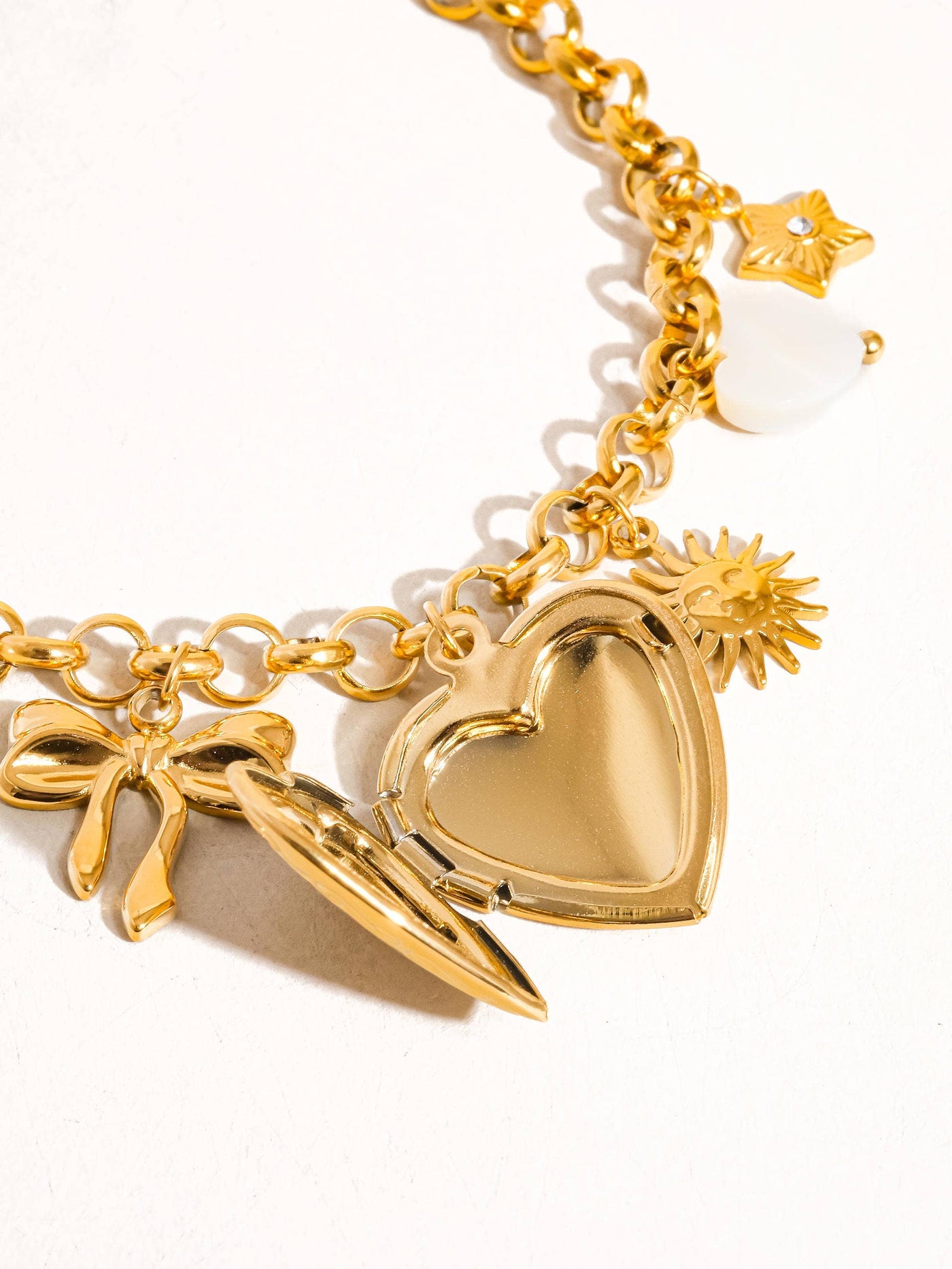 Eden 18K Non-Tarnish Heart Locket Charm Bracelet