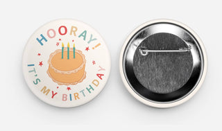 Hooray It's My Birthday Vintage Cake 2.25" Button Pin