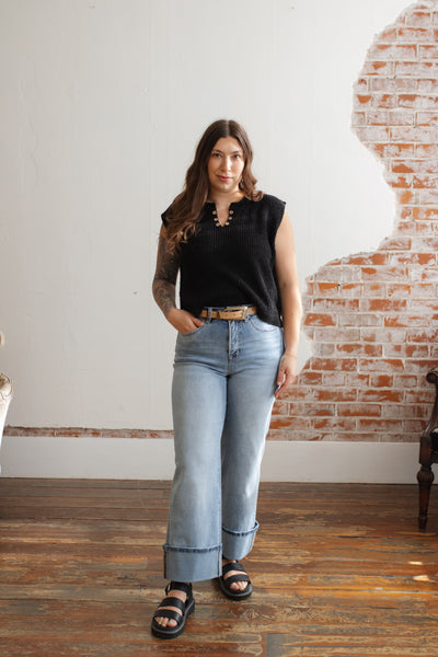 Mica | High Rise Wide Leg Cuffed Denim