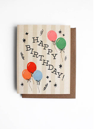 Vintage Balloons Striped Birthday Card