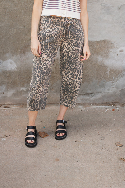 Camille Leopard Washed Barrel Jeans