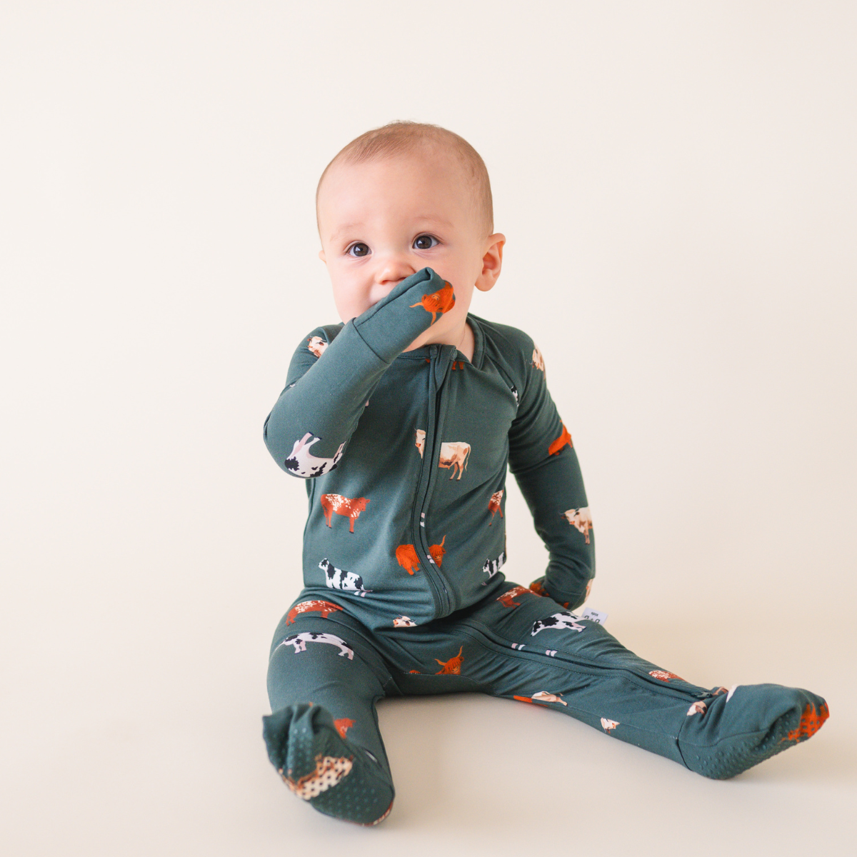 Bamboo 2-Way Convertible Zip Romper | Green Cow (0-24m)