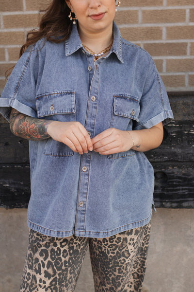 Sarah Relaxed Denim Short Sleeve Top