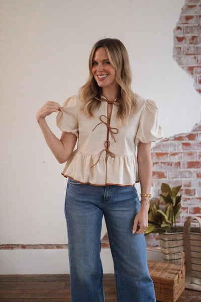 Julia Tie Front Puff Sleeve Top