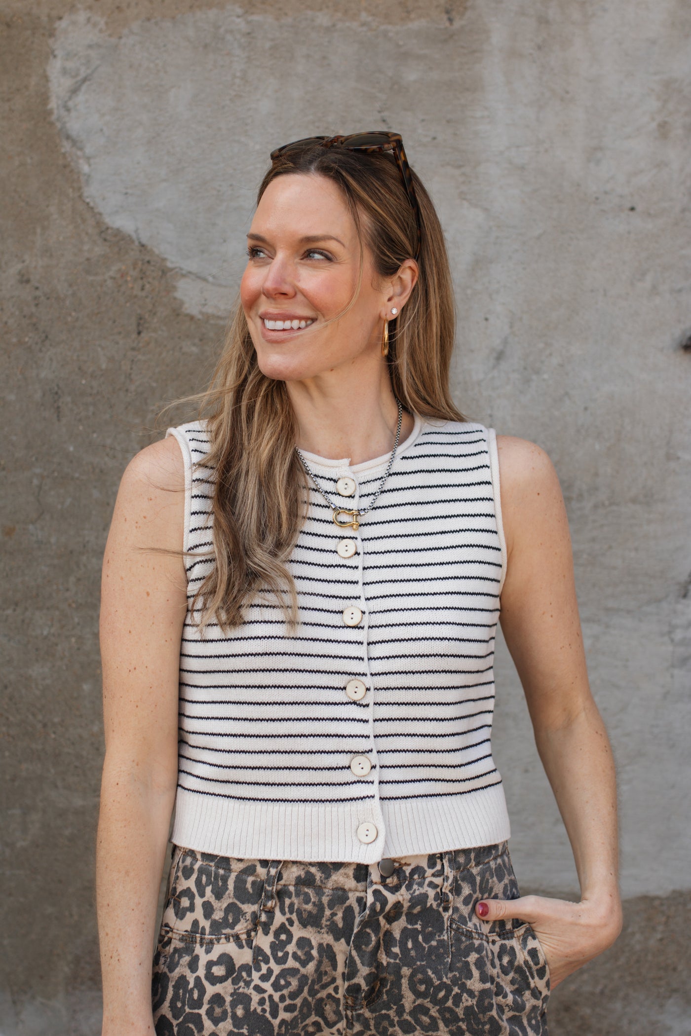 Gretchen Striped Button Down Knit Top