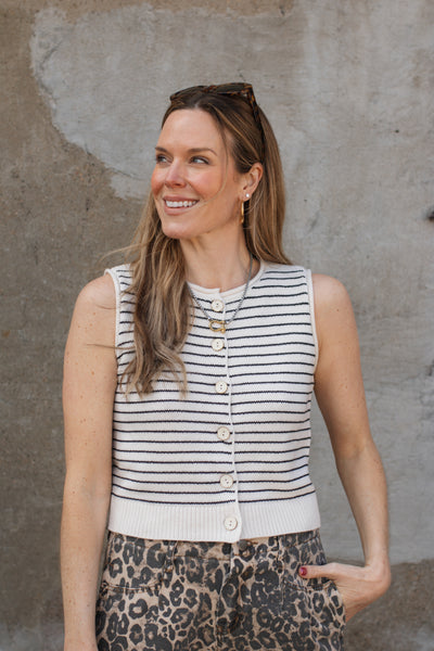 Gretchen Striped Button Down Knit Top