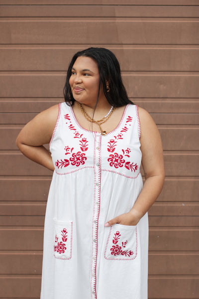 Abigail Floral Embroidered Linen Dress