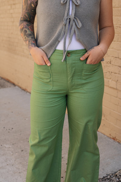 Augusta Wide Leg Trouser Pant | Apple Green