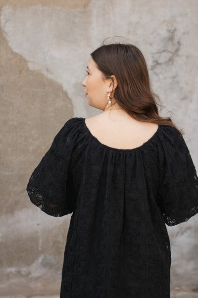 Lillian Lace Puff Sleeve Midi Dress | Black