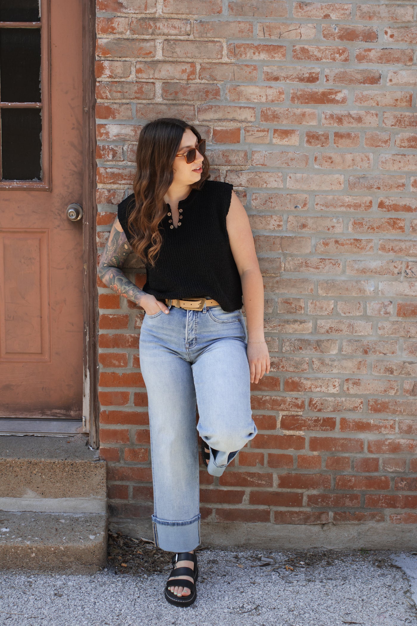 Mica | High Rise Wide Leg Cuffed Denim