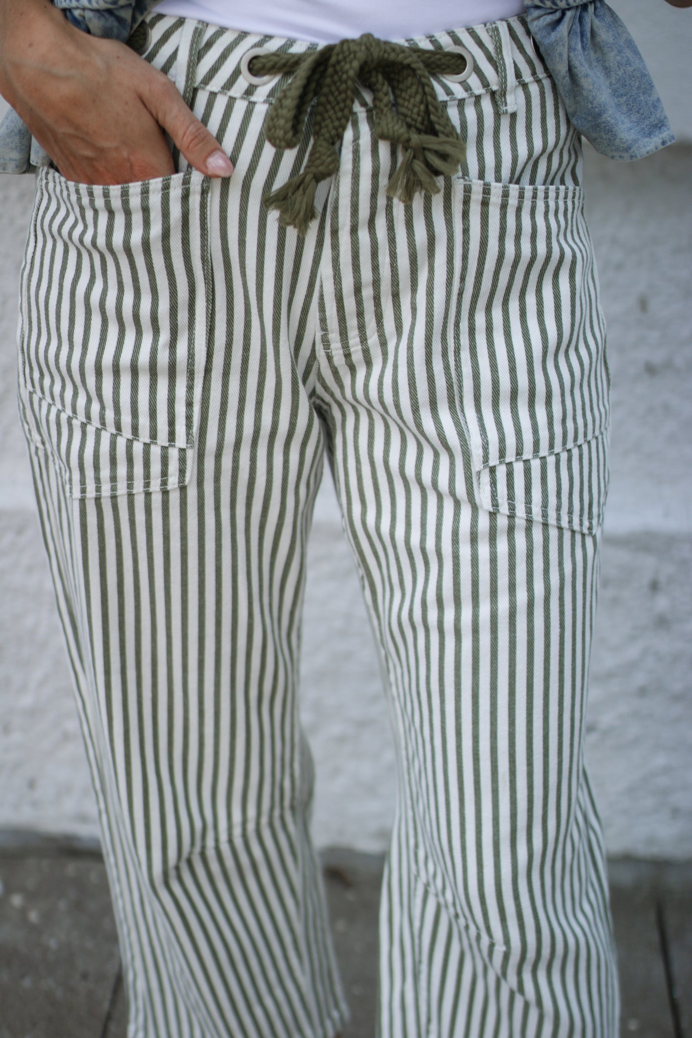 Georgie Striped Drawstring Railroad Jeans